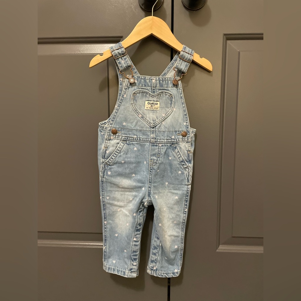 Oshkosh overall with hearts size 9 months worn once!